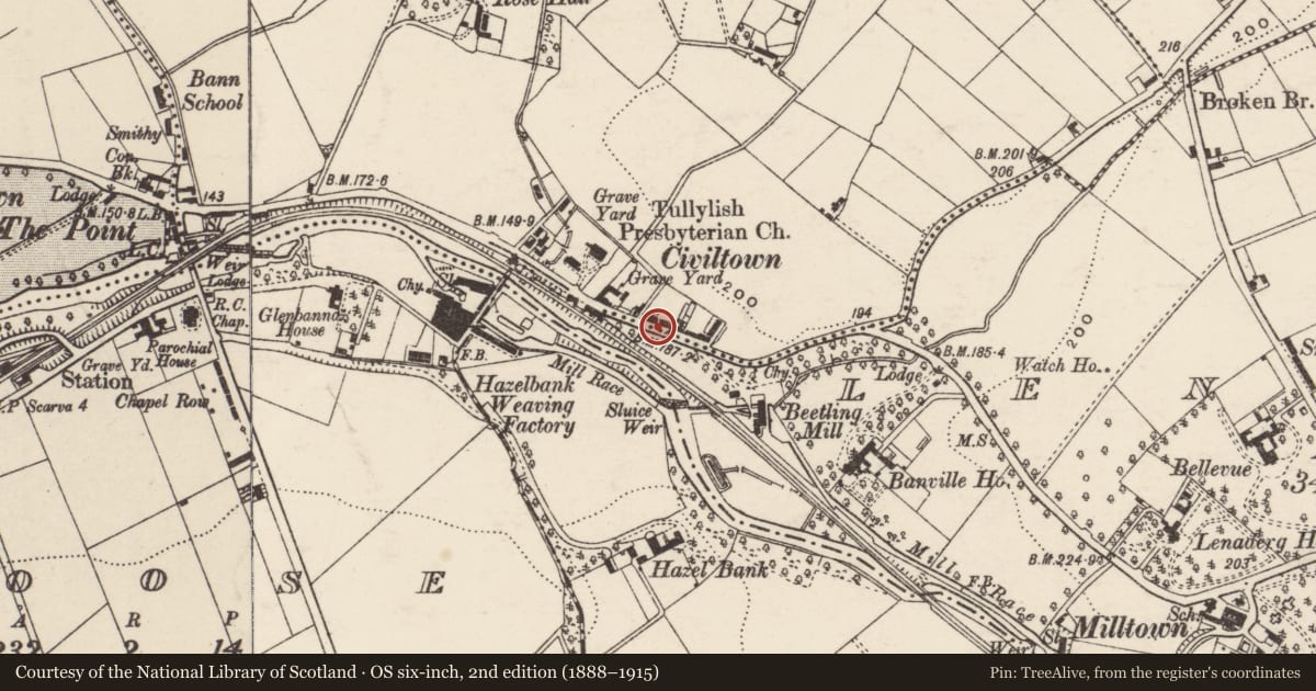 Ordnance Survey six-inch map, 2nd edition (1888–1915) covering the location of 250-288 Banbridge Road, Armagh City, Banbridge and Craigavon, with a pin at the register's coordinates