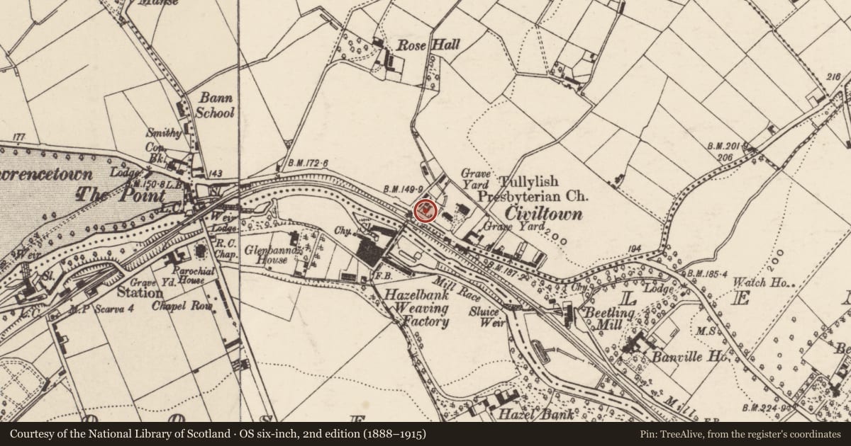 Ordnance Survey six-inch map, 2nd edition (1888–1915) covering the location of 228 Banbridge Road, Armagh City, Banbridge and Craigavon, with a pin at the register's coordinates