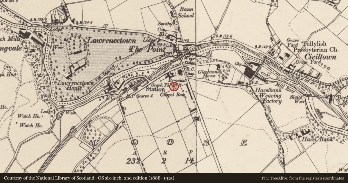Ordnance Survey six-inch map, 2nd edition (1888–1915) covering the location of Kernan Road, Armagh City, Banbridge and Craigavon, with a pin at the register's coordinates