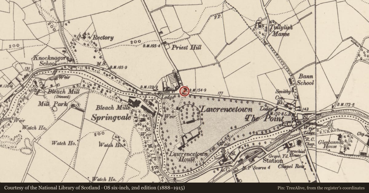 Ordnance Survey six-inch map, 2nd edition (1888–1915) covering the location of Hall Mill House, Armagh City, Banbridge and Craigavon, with a pin at the register's coordinates