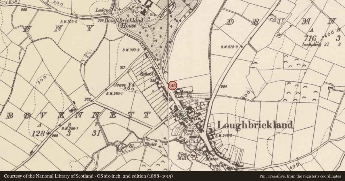 Ordnance Survey six-inch map, 2nd edition (1888–1915) covering the location of Manse, Armagh City, Banbridge and Craigavon, with a pin at the register's coordinates
