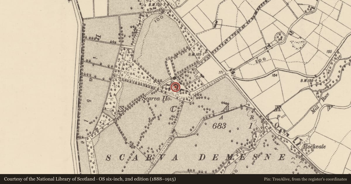 Ordnance Survey six-inch map, 2nd edition (1888–1915) covering the location of Scarvagh House, Armagh City, Banbridge and Craigavon, with a pin at the register's coordinates