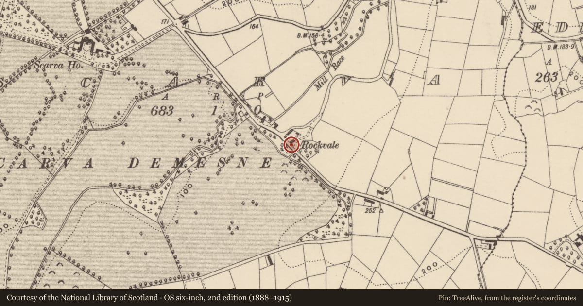 Ordnance Survey six-inch map, 2nd edition (1888–1915) covering the location of Rockvale, Scarva, Armagh City, Banbridge and Craigavon, with a pin at the register's coordinates