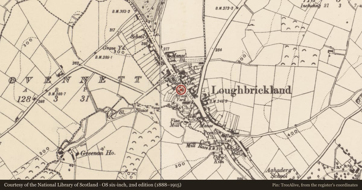 Ordnance Survey six-inch map, 2nd edition (1888–1915) covering the location of Telephone Kiosk, Bovennett, Armagh City, Banbridge and Craigavon, with a pin at the register's coordinates