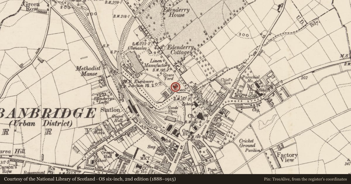 Ordnance Survey six-inch map, 2nd edition (1888–1915) covering the location of Former Lancasterian School, Ballyvally, Armagh City, Banbridge and Craigavon, with a pin at the register's coordinates