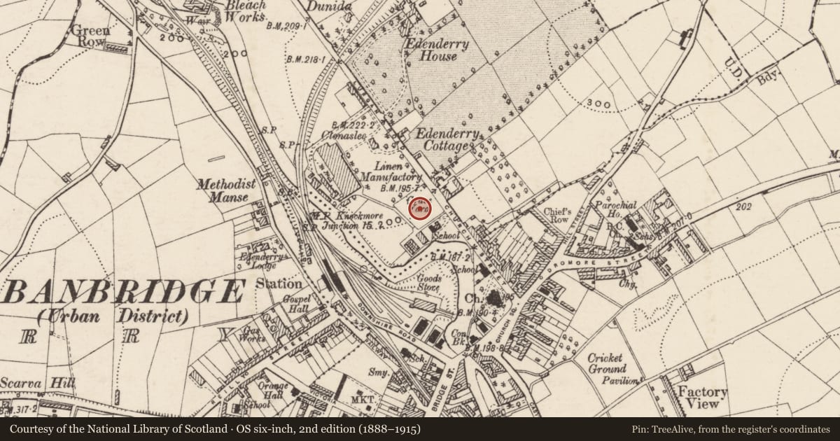Ordnance Survey six-inch map, 2nd edition (1888–1915) covering the location of Old Presbyterian Grave Yard, Armagh City, Banbridge and Craigavon, with a pin at the register's coordinates