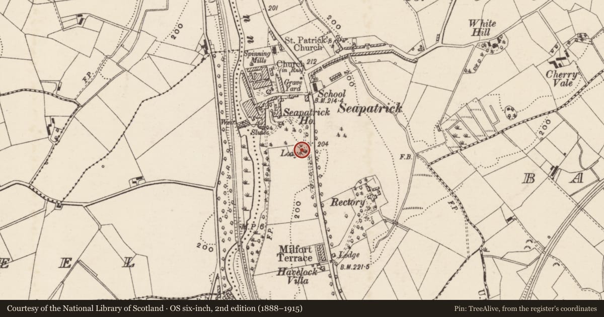 Ordnance Survey six-inch map, 2nd edition (1888–1915) covering the location of Gate Lodge, Armagh City, Banbridge and Craigavon, with a pin at the register's coordinates