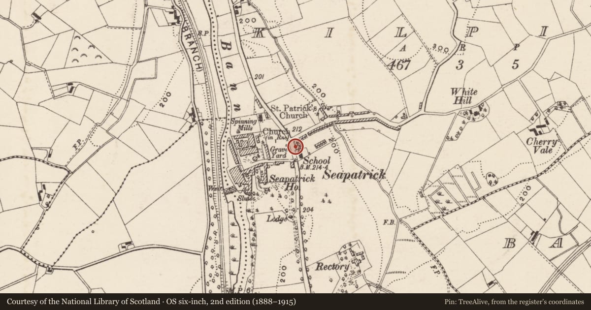 Ordnance Survey six-inch map, 2nd edition (1888–1915) covering the location of 93 Lurgan Road, Kilpike, Armagh City, Banbridge and Craigavon, with a pin at the register's coordinates