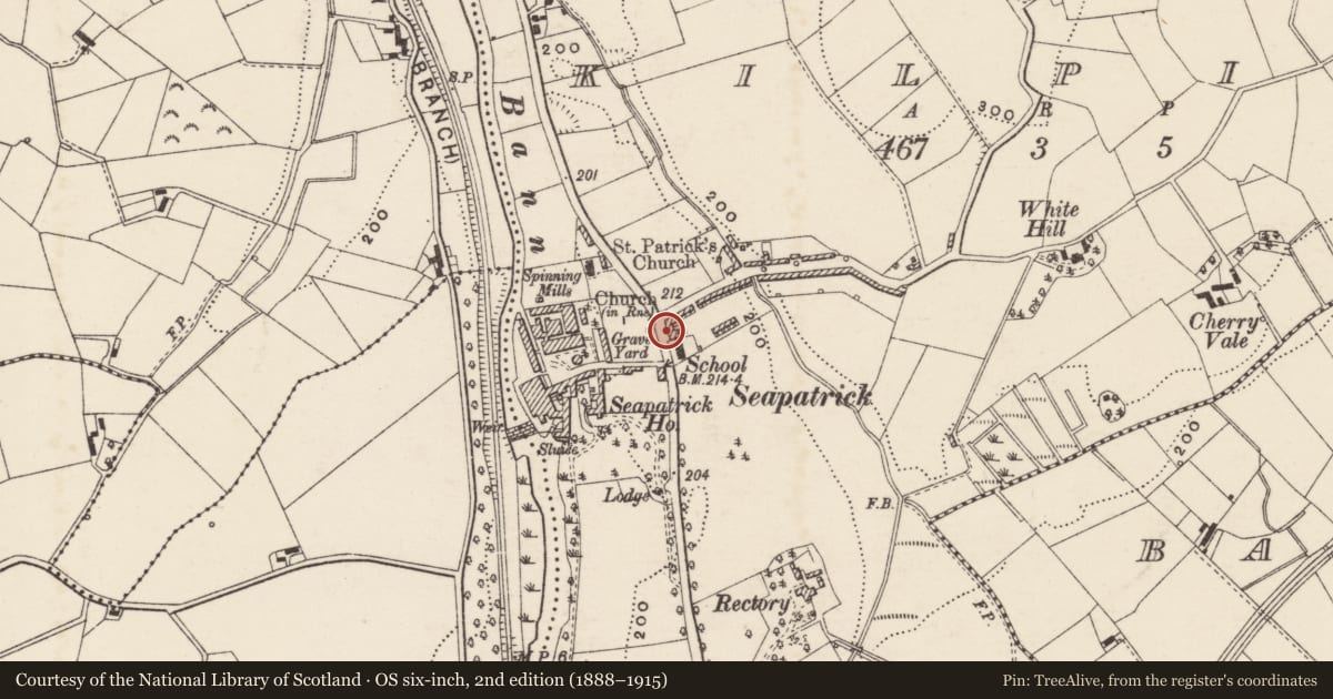 Ordnance Survey six-inch map, 2nd edition (1888–1915) covering the location of 95 Lurgan Road, Kilpike, Armagh City, Banbridge and Craigavon, with a pin at the register's coordinates
