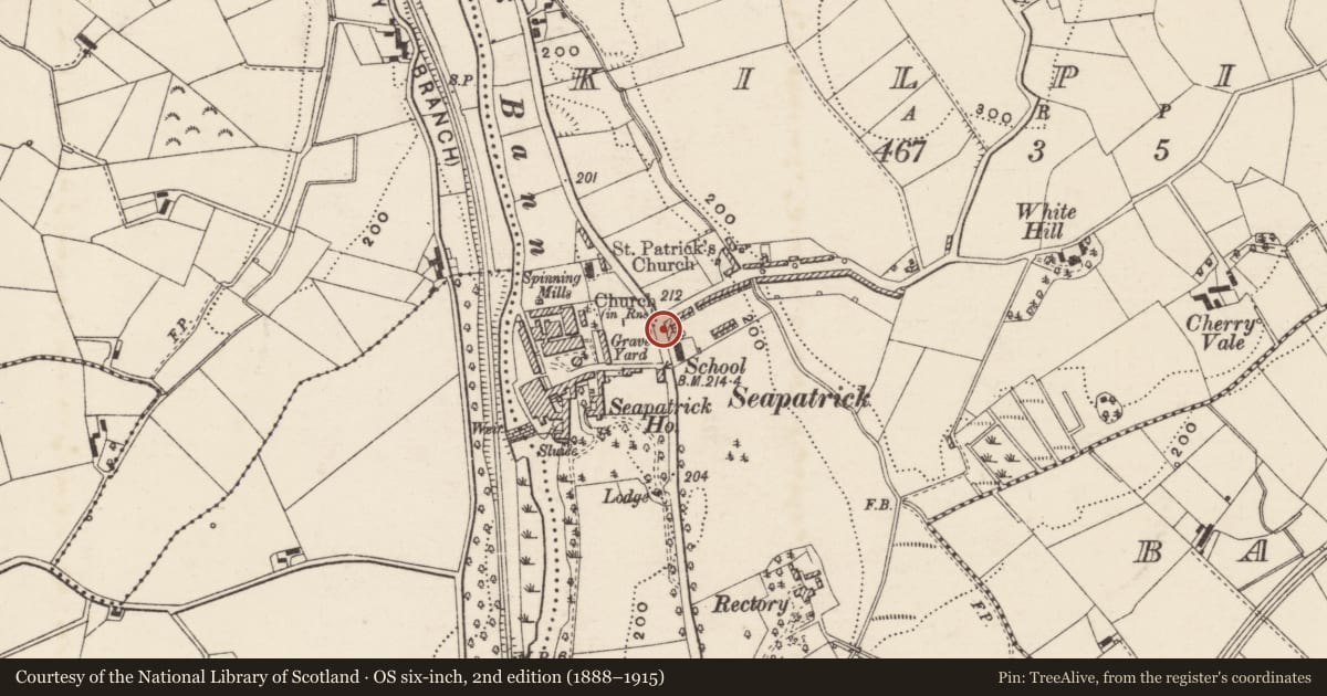 Ordnance Survey six-inch map, 2nd edition (1888–1915) covering the location of 97 Lurgan Road, Kilpike, Armagh City, Banbridge and Craigavon, with a pin at the register's coordinates