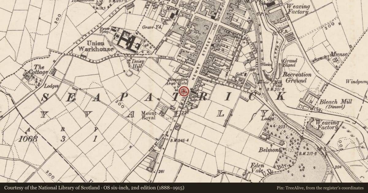 Ordnance Survey six-inch map, 2nd edition (1888–1915) covering the location of Beechvale, Armagh City, Banbridge and Craigavon, with a pin at the register's coordinates