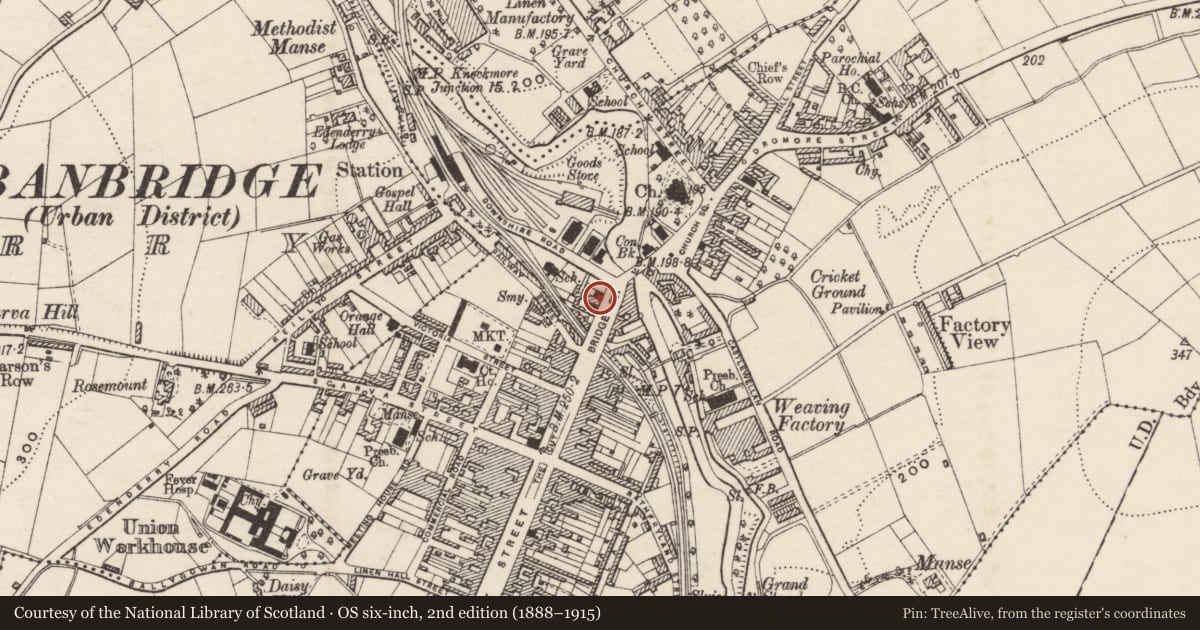 Ordnance Survey six-inch map, 2nd edition (1888–1915) covering the location of Walkers, Ballyvally, Armagh City, Banbridge and Craigavon, with a pin at the register's coordinates