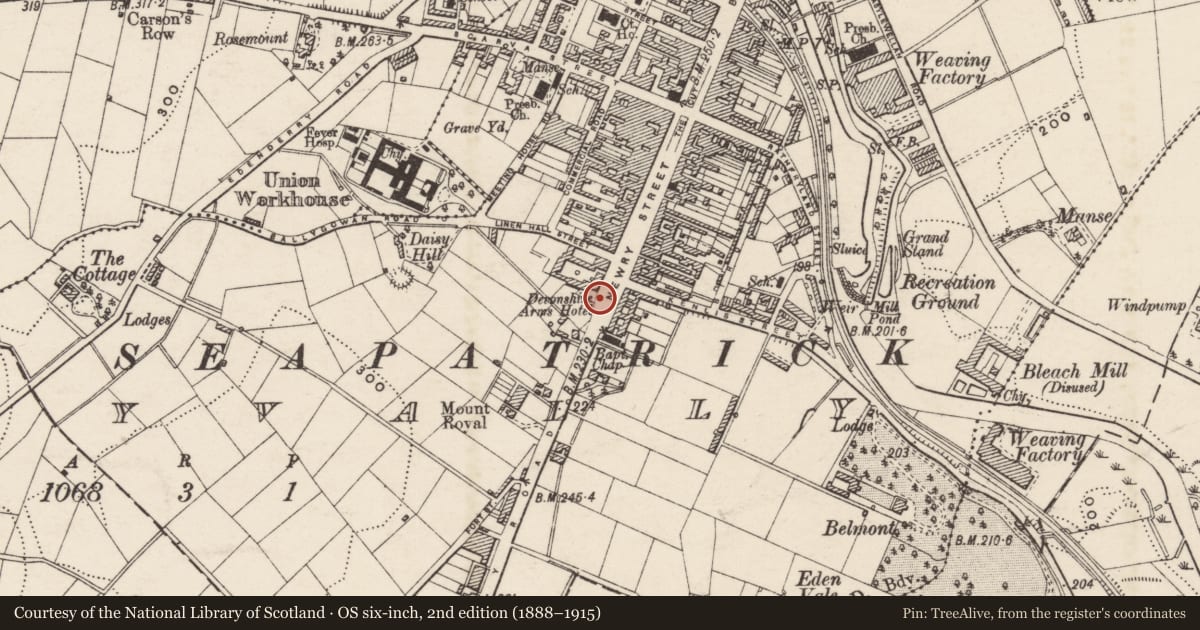 Ordnance Survey six-inch map, 2nd edition (1888–1915) covering the location of Telephone Kiosk, Tullyear, Armagh City, Banbridge and Craigavon, with a pin at the register's coordinates