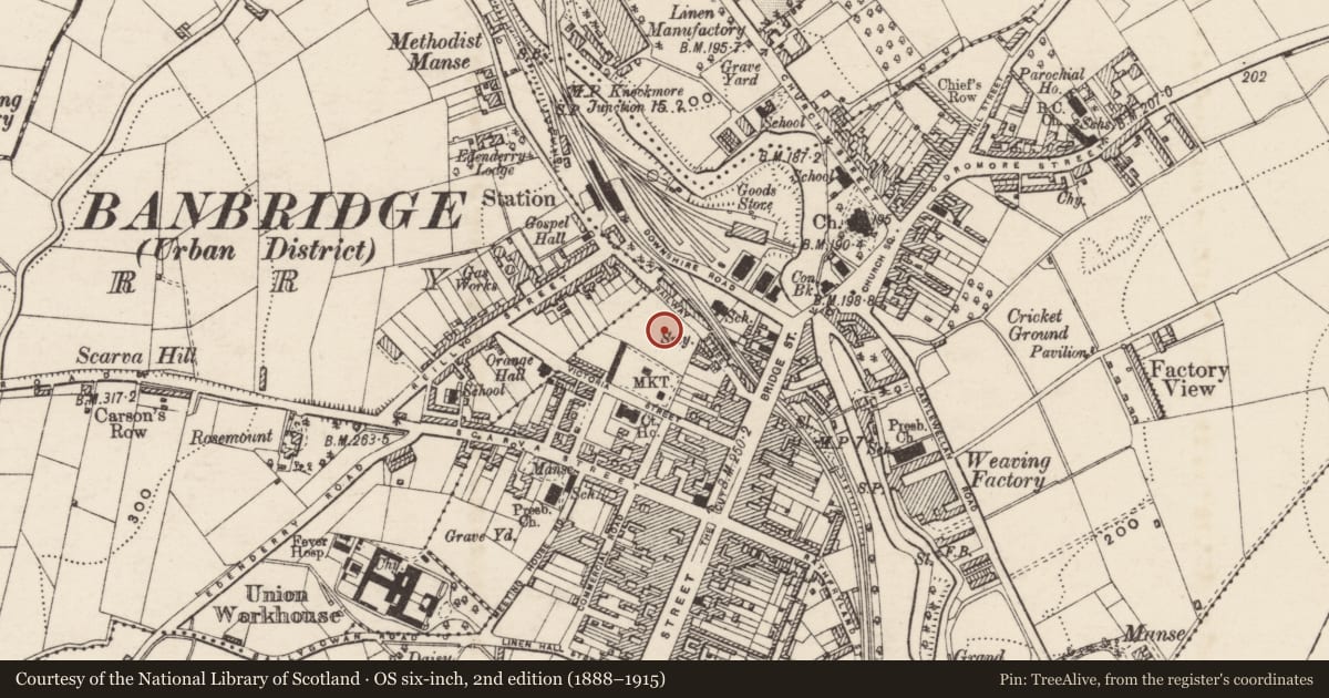 Ordnance Survey six-inch map, 2nd edition (1888–1915) covering the location of New Civic Centre, Armagh City, Banbridge and Craigavon, with a pin at the register's coordinates