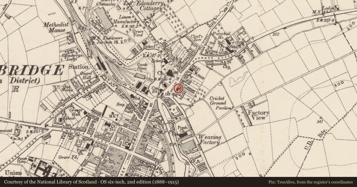 Ordnance Survey six-inch map, 2nd edition (1888–1915) covering the location of 17 Church Square, Armagh City, Banbridge and Craigavon, with a pin at the register's coordinates