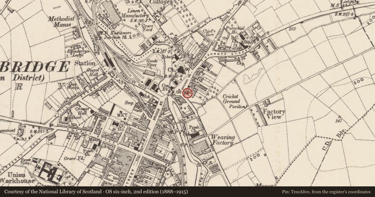 Ordnance Survey six-inch map, 2nd edition (1888–1915) covering the location of BURNLEIGH, Armagh City, Banbridge and Craigavon, with a pin at the register's coordinates