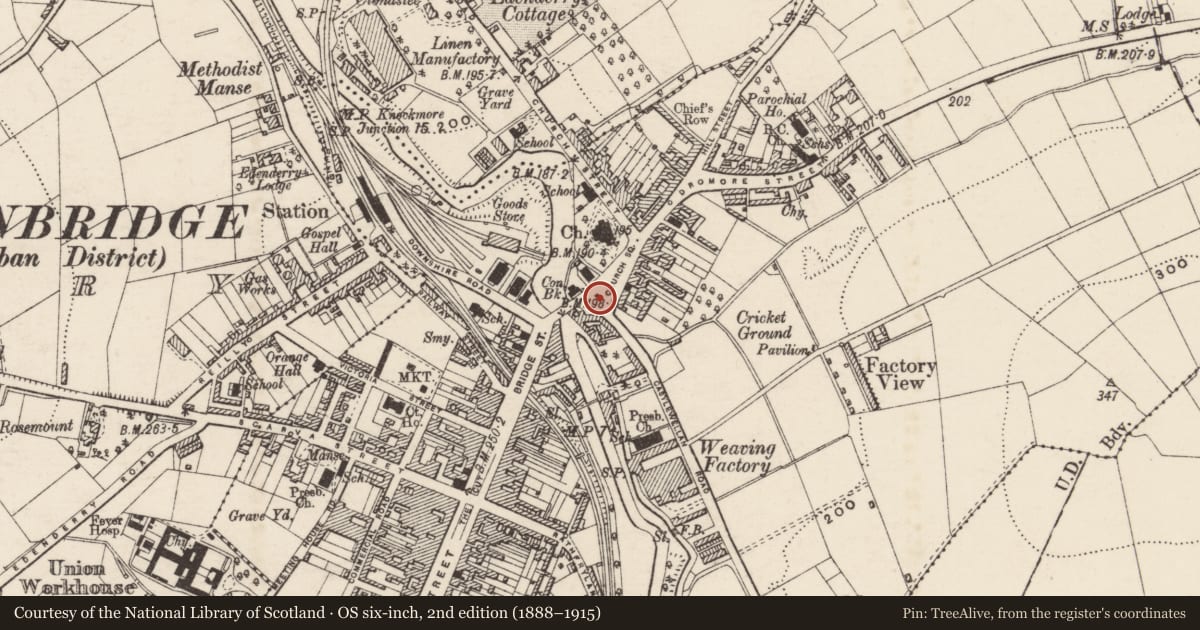 Ordnance Survey six-inch map, 2nd edition (1888–1915) covering the location of Crozier Monument, Ballyvally, Armagh City, Banbridge and Craigavon, with a pin at the register's coordinates