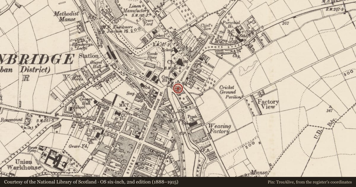 Ordnance Survey six-inch map, 2nd edition (1888–1915) covering the location of 2A Church Square, Armagh City, Banbridge and Craigavon, with a pin at the register's coordinates
