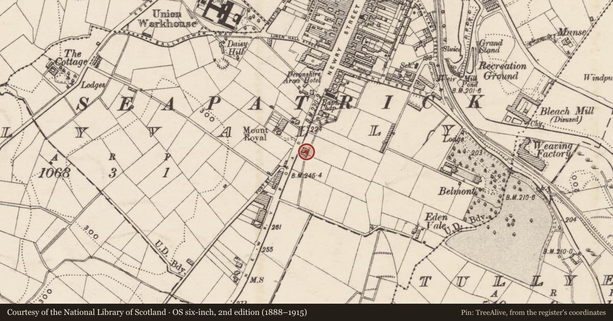 Ordnance Survey six-inch map, 2nd edition (1888–1915) covering the location of The Old House, Armagh City, Banbridge and Craigavon, with a pin at the register's coordinates