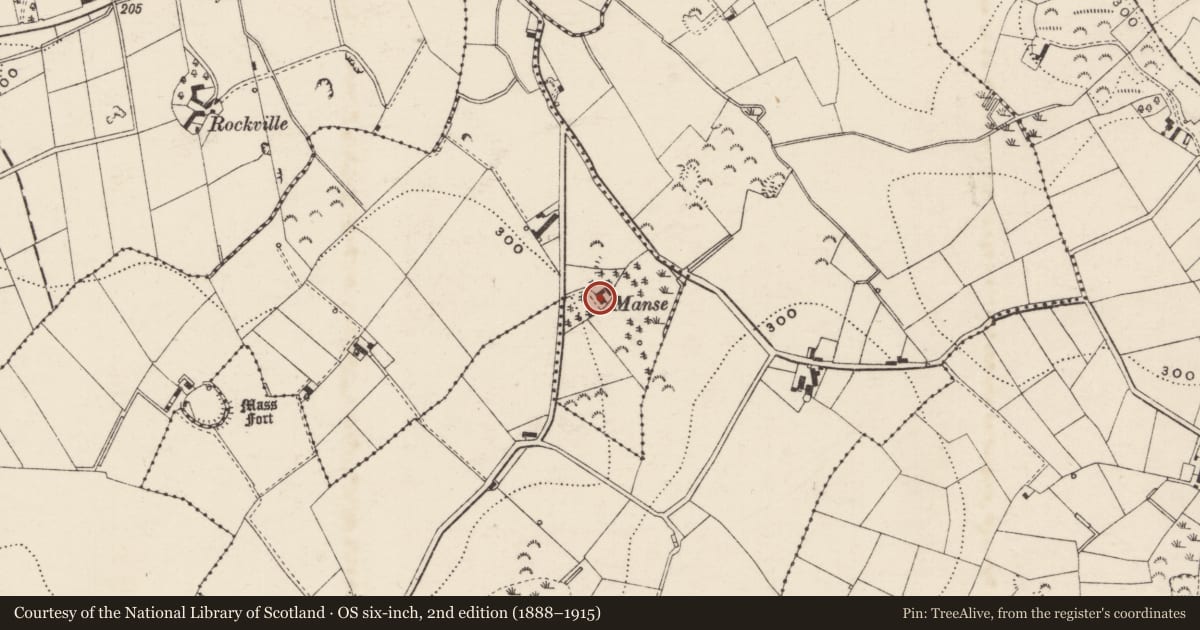 Ordnance Survey six-inch map, 2nd edition (1888–1915) covering the location of Old Ballydown Manse, 31 Old Manse Road, Banbridge, Co Down BT32 4JJ, Tullyear, Armagh City, Banbridge and Craigavon, with a pin at the register's coordinates