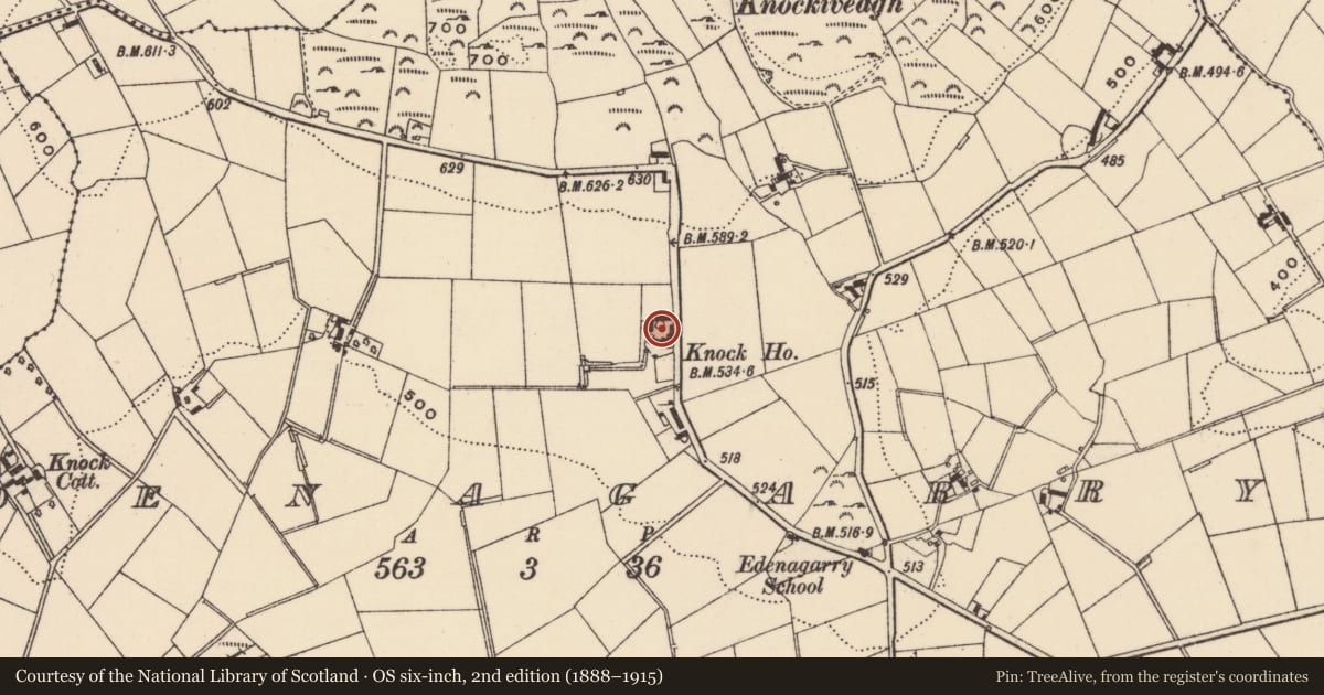 Ordnance Survey six-inch map, 2nd edition (1888–1915) covering the location of Outbuildings, Edenagary, Armagh City, Banbridge and Craigavon, with a pin at the register's coordinates