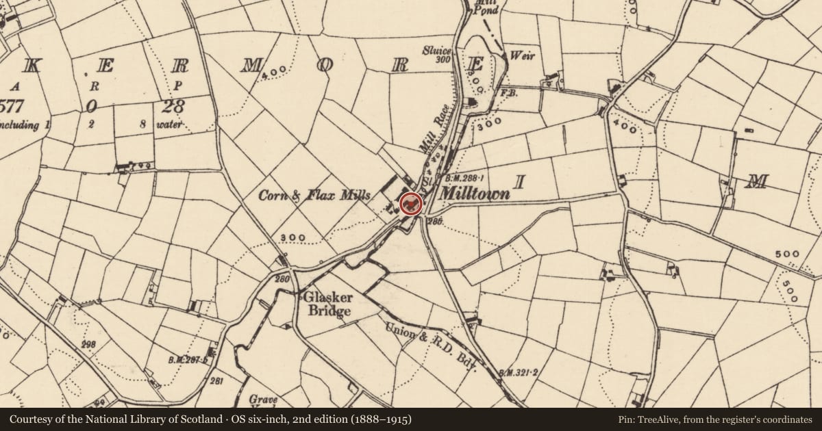 Ordnance Survey six-inch map, 2nd edition (1888–1915) covering the location of Corn Kiln & Store, Glaskermore, Armagh City, Banbridge and Craigavon, with a pin at the register's coordinates