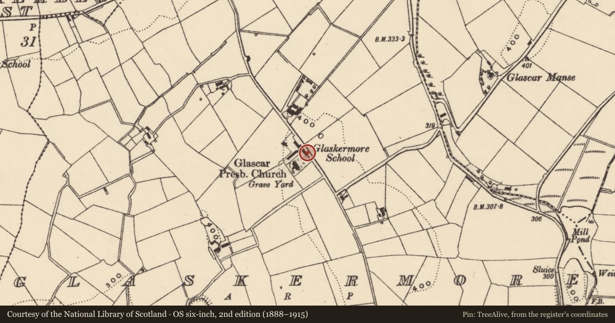 Ordnance Survey six-inch map, 2nd edition (1888–1915) covering the location of Glaskermore Primary School, Armagh City, Banbridge and Craigavon, with a pin at the register's coordinates