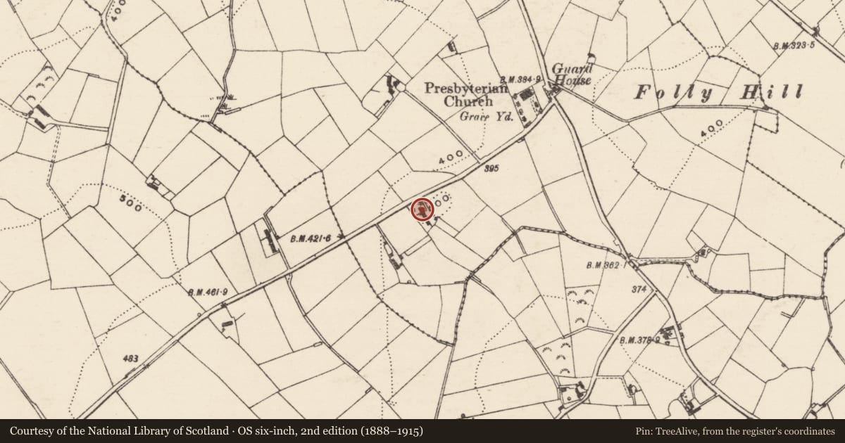 Ordnance Survey six-inch map, 2nd edition (1888–1915) covering the location of 8 Ballynafoy Road, Armagh City, Banbridge and Craigavon, with a pin at the register's coordinates