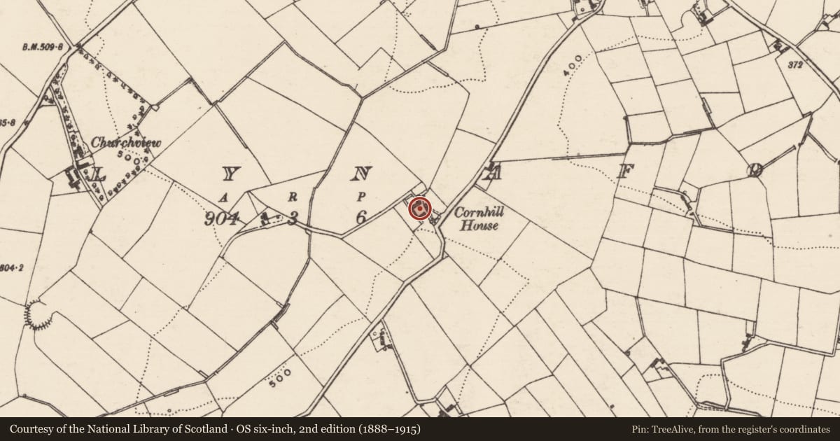 Ordnance Survey six-inch map, 2nd edition (1888–1915) covering the location of Cornhill House, Ballynafoy, Armagh City, Banbridge and Craigavon, with a pin at the register's coordinates