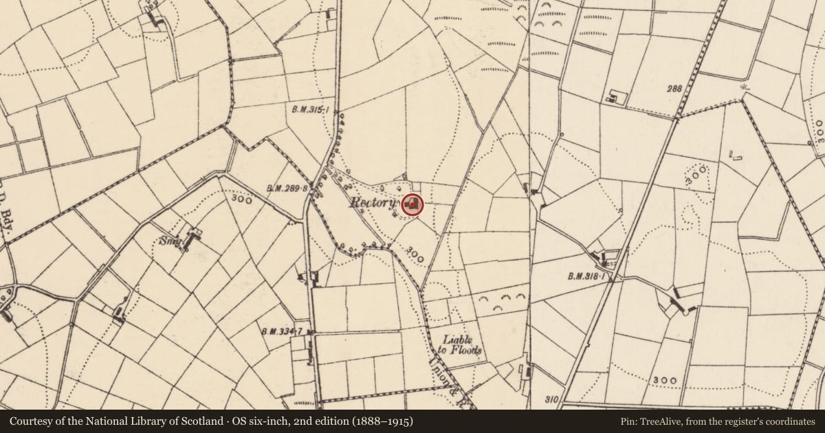 Ordnance Survey six-inch map, 2nd edition (1888–1915) covering the location of Glebe House, Aughnavallog, Armagh City, Banbridge and Craigavon, with a pin at the register's coordinates