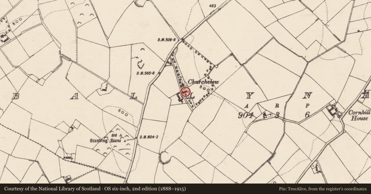 Ordnance Survey six-inch map, 2nd edition (1888–1915) covering the location of 26 Ballynafoy Road, Armagh City, Banbridge and Craigavon, with a pin at the register's coordinates