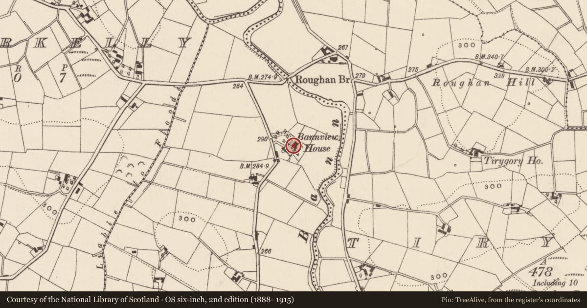 Ordnance Survey six-inch map, 2nd edition (1888–1915) covering the location of Bannview House, Armagh City, Banbridge and Craigavon, with a pin at the register's coordinates