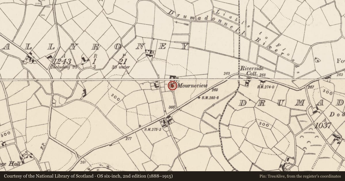 Ordnance Survey six-inch map, 2nd edition (1888–1915) covering the location of MOURNEVIEW, Armagh City, Banbridge and Craigavon, with a pin at the register's coordinates
