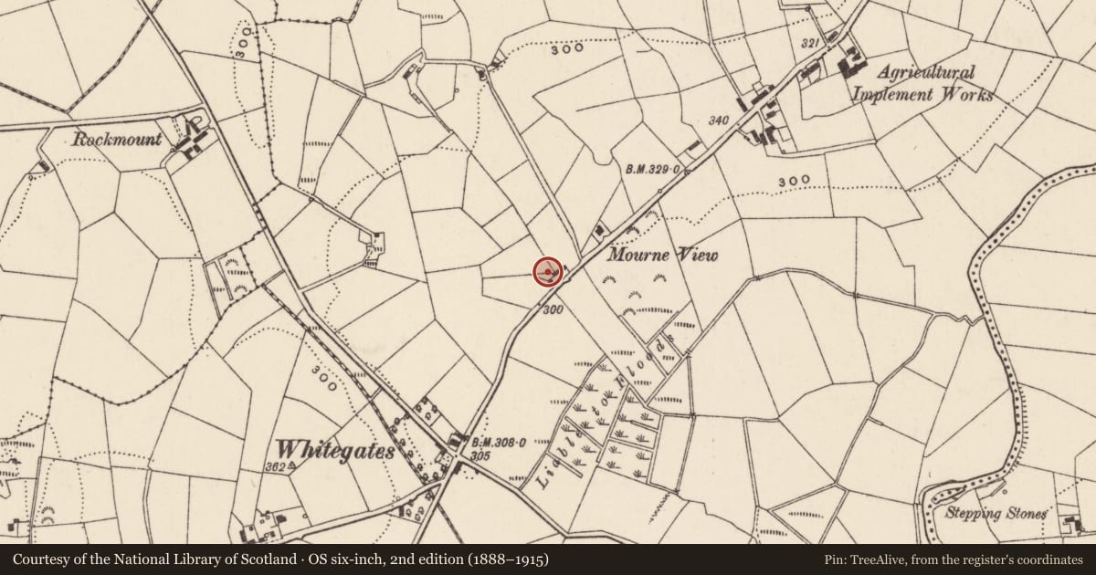 Ordnance Survey six-inch map, 2nd edition (1888–1915) covering the location of Two-storey House, Armagh City, Banbridge and Craigavon, with a pin at the register's coordinates