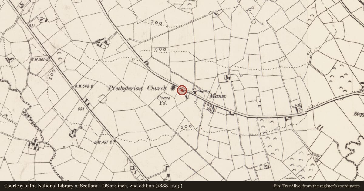 Ordnance Survey six-inch map, 2nd edition (1888–1915) covering the location of 26 Benraw Road, Newry, Mourne and Down, with a pin at the register's coordinates