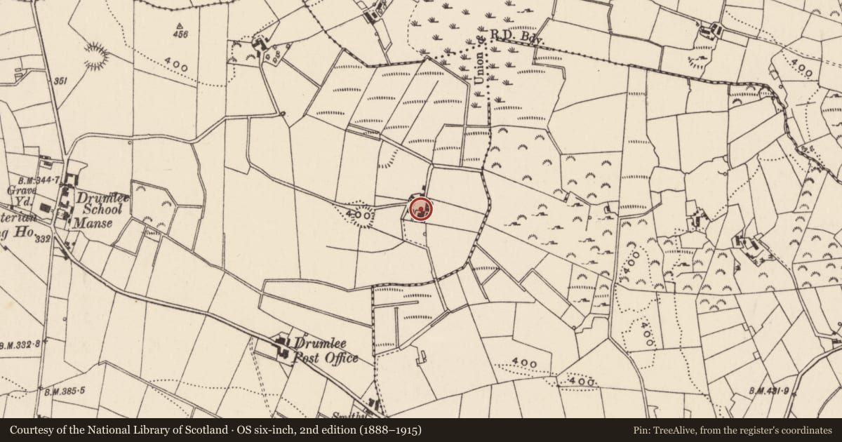 Ordnance Survey six-inch map, 2nd edition (1888–1915) covering the location of 50 Drumlee Road, Armagh City, Banbridge and Craigavon, with a pin at the register's coordinates