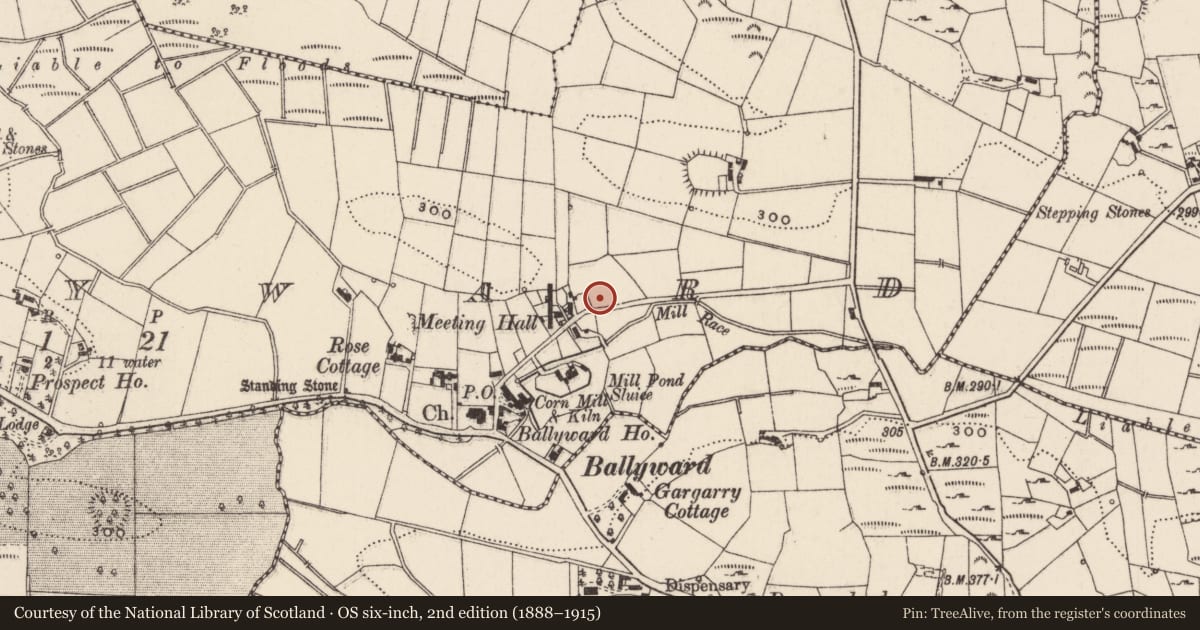 Ordnance Survey six-inch map, 2nd edition (1888–1915) covering the location of Former Station Master's House, Ballyward, Newry, Mourne and Down, with a pin at the register's coordinates