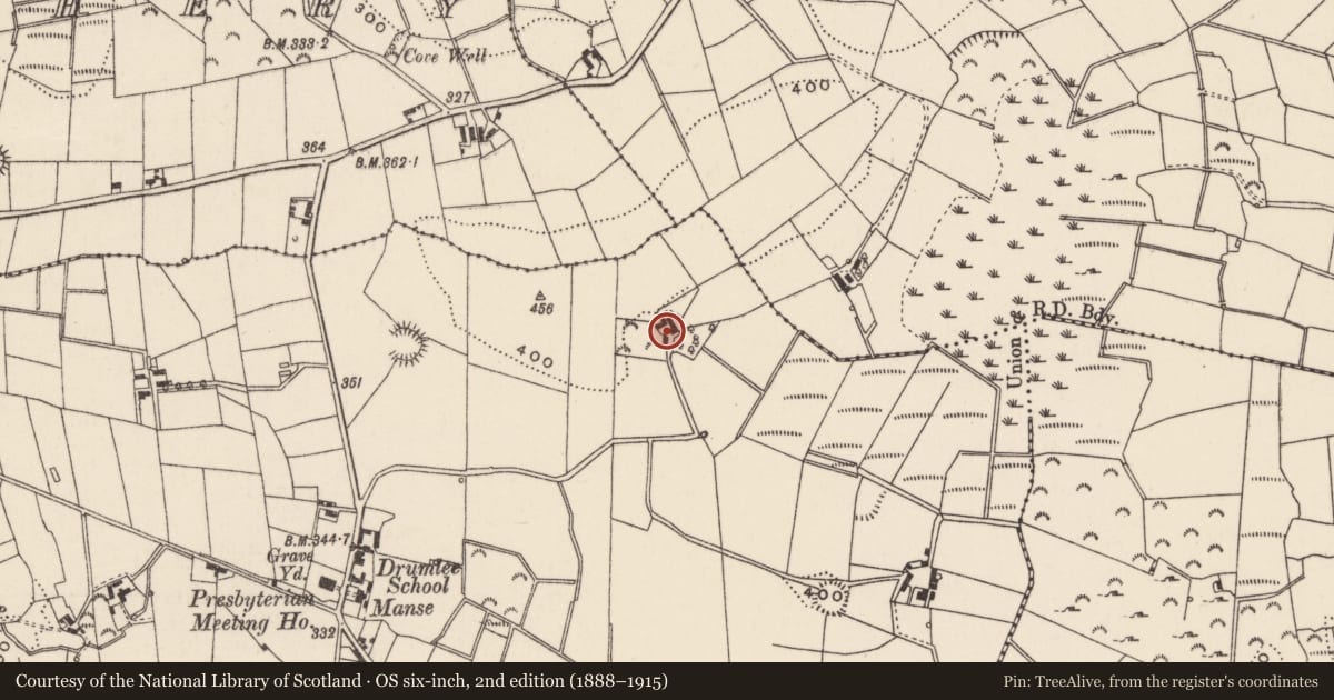 Ordnance Survey six-inch map, 2nd edition (1888–1915) covering the location of 16 Drumlee Road, Armagh City, Banbridge and Craigavon, with a pin at the register's coordinates