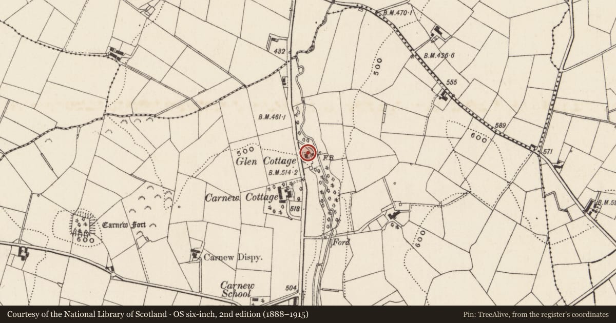 Ordnance Survey six-inch map, 2nd edition (1888–1915) covering the location of Glen Cottage, Armagh City, Banbridge and Craigavon, with a pin at the register's coordinates