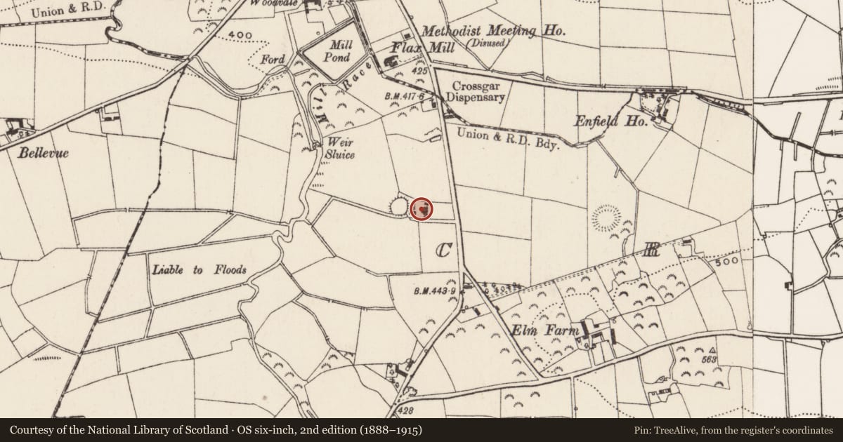 Ordnance Survey six-inch map, 2nd edition (1888–1915) covering the location of Slate Quarry House, Crossgar, Lisburn and Castlereagh, with a pin at the register's coordinates