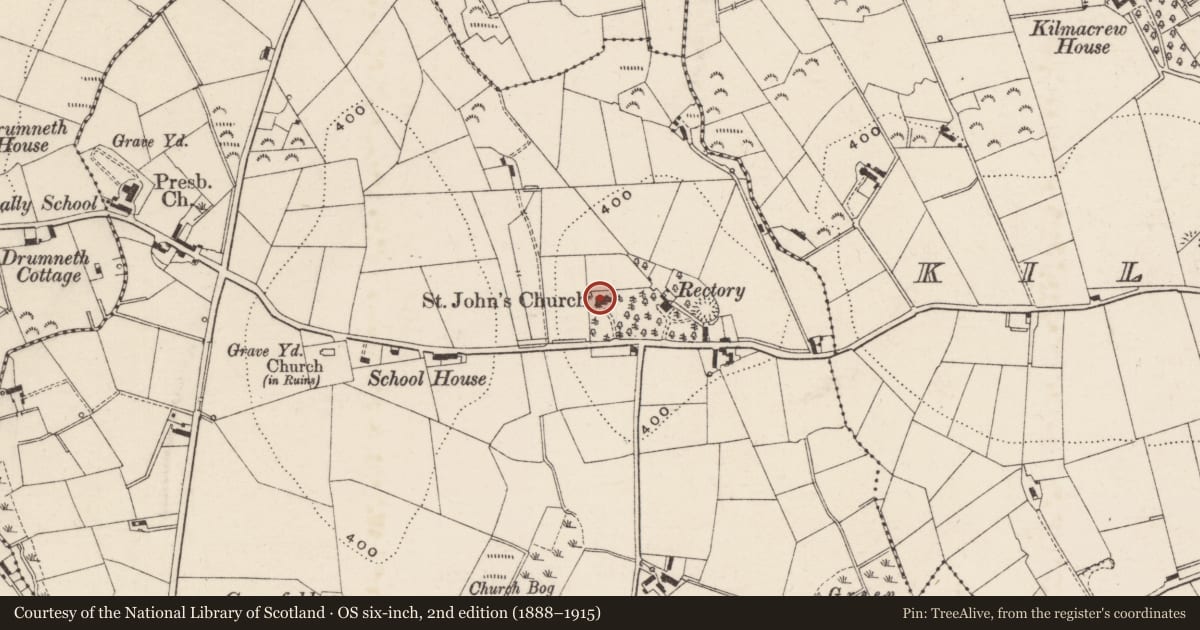 Ordnance Survey six-inch map, 2nd edition (1888–1915) covering the location of St John's Church, Magherally, Armagh City, Banbridge and Craigavon, with a pin at the register's coordinates