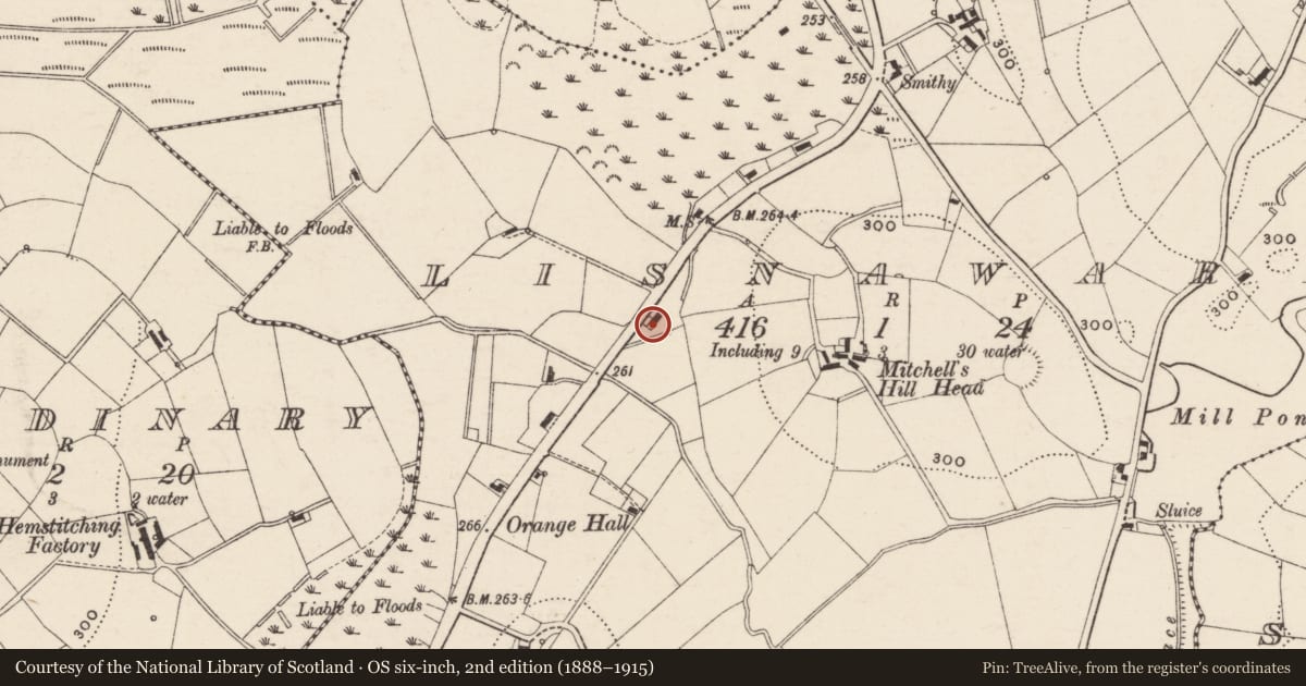 Ordnance Survey six-inch map, 2nd edition (1888–1915) covering the location of 125 Halfway Road, Armagh City, Banbridge and Craigavon, with a pin at the register's coordinates