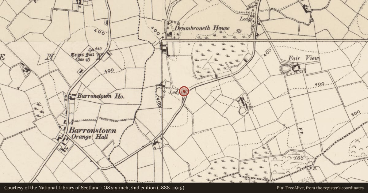 Ordnance Survey six-inch map, 2nd edition (1888–1915) covering the location of 62 Drumbroneth Road, Armagh City, Banbridge and Craigavon, with a pin at the register's coordinates