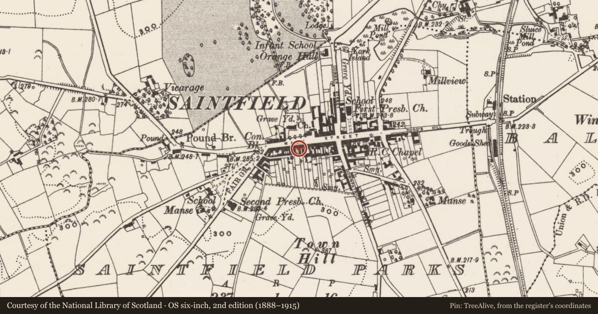 Ordnance Survey six-inch map, 2nd edition (1888–1915) covering the location of 62 Main St., Newry, Mourne and Down, with a pin at the register's coordinates