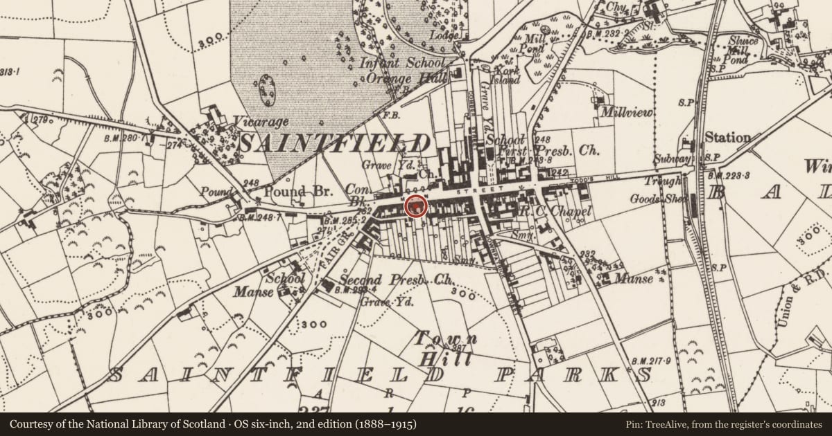 Ordnance Survey six-inch map, 2nd edition (1888–1915) covering the location of 66 Main St., Newry, Mourne and Down, with a pin at the register's coordinates