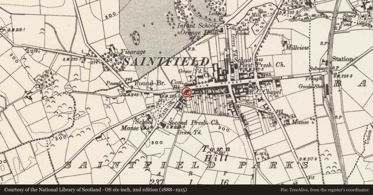 Ordnance Survey six-inch map, 2nd edition (1888–1915) covering the location of 92 Main St., Newry, Mourne and Down, with a pin at the register's coordinates