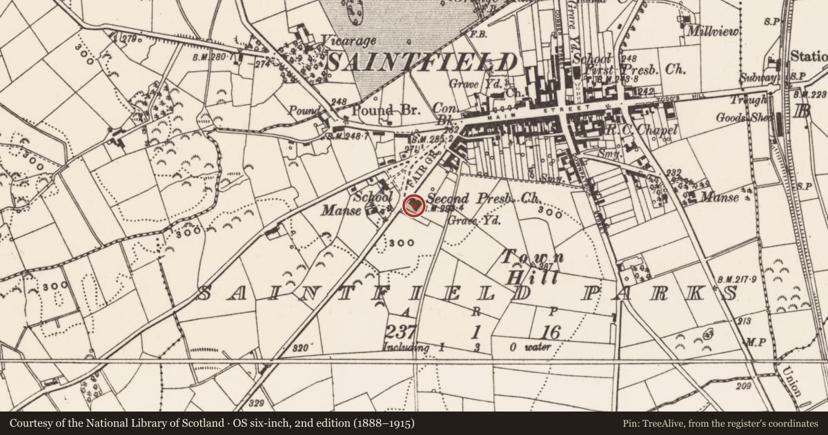 Ordnance Survey six-inch map, 2nd edition (1888–1915) covering the location of Second Presbyterian Church, Newry, Mourne and Down, with a pin at the register's coordinates
