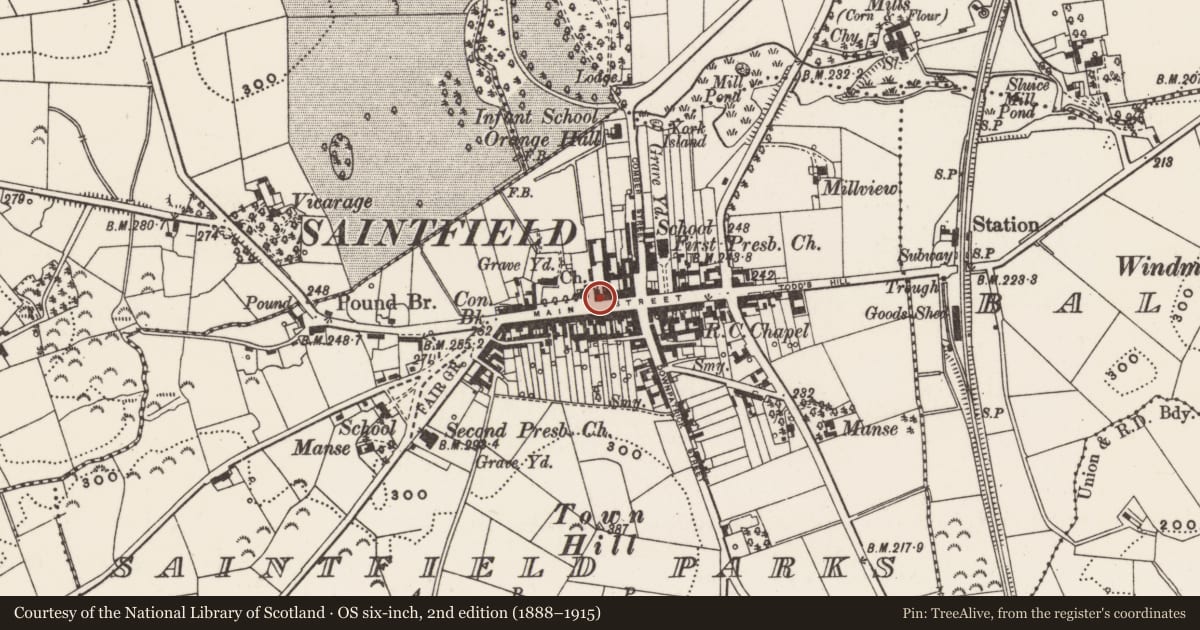 Ordnance Survey six-inch map, 2nd edition (1888–1915) covering the location of 39-41 Main St., Newry, Mourne and Down, with a pin at the register's coordinates