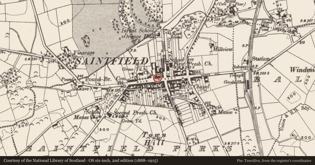 Ordnance Survey six-inch map, 2nd edition (1888–1915) covering the location of 35-37 Main St., Newry, Mourne and Down, with a pin at the register's coordinates