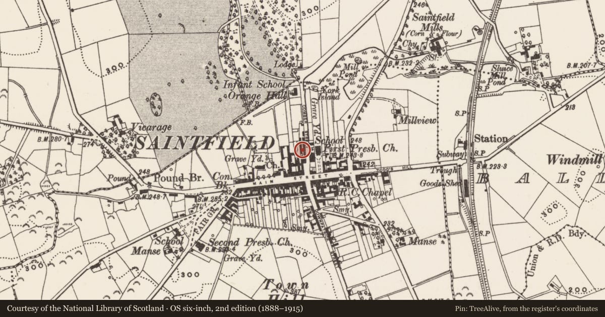 Ordnance Survey six-inch map, 2nd edition (1888–1915) covering the location of 10 Comber St., Newry, Mourne and Down, with a pin at the register's coordinates